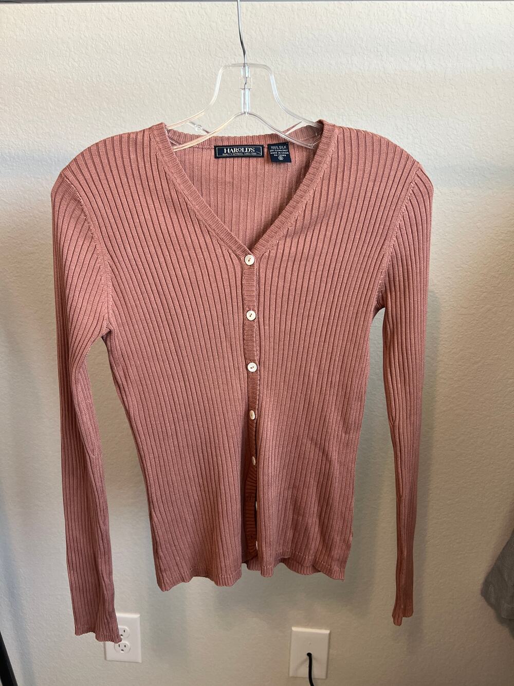 Harolds Silk ribbed pink cardigan size small
